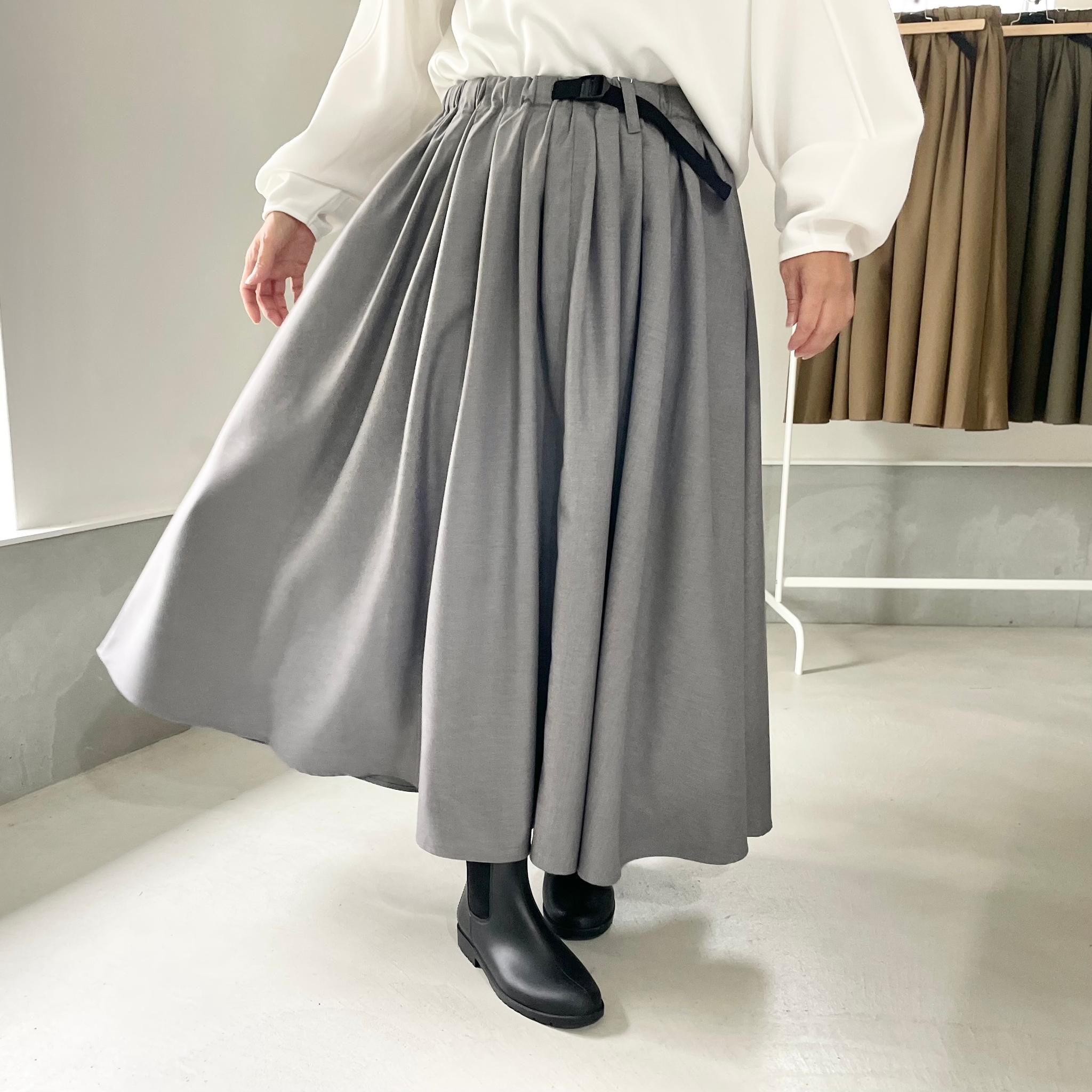 Aライン ベルト付 タックスカート【グレー】 | 4枚目