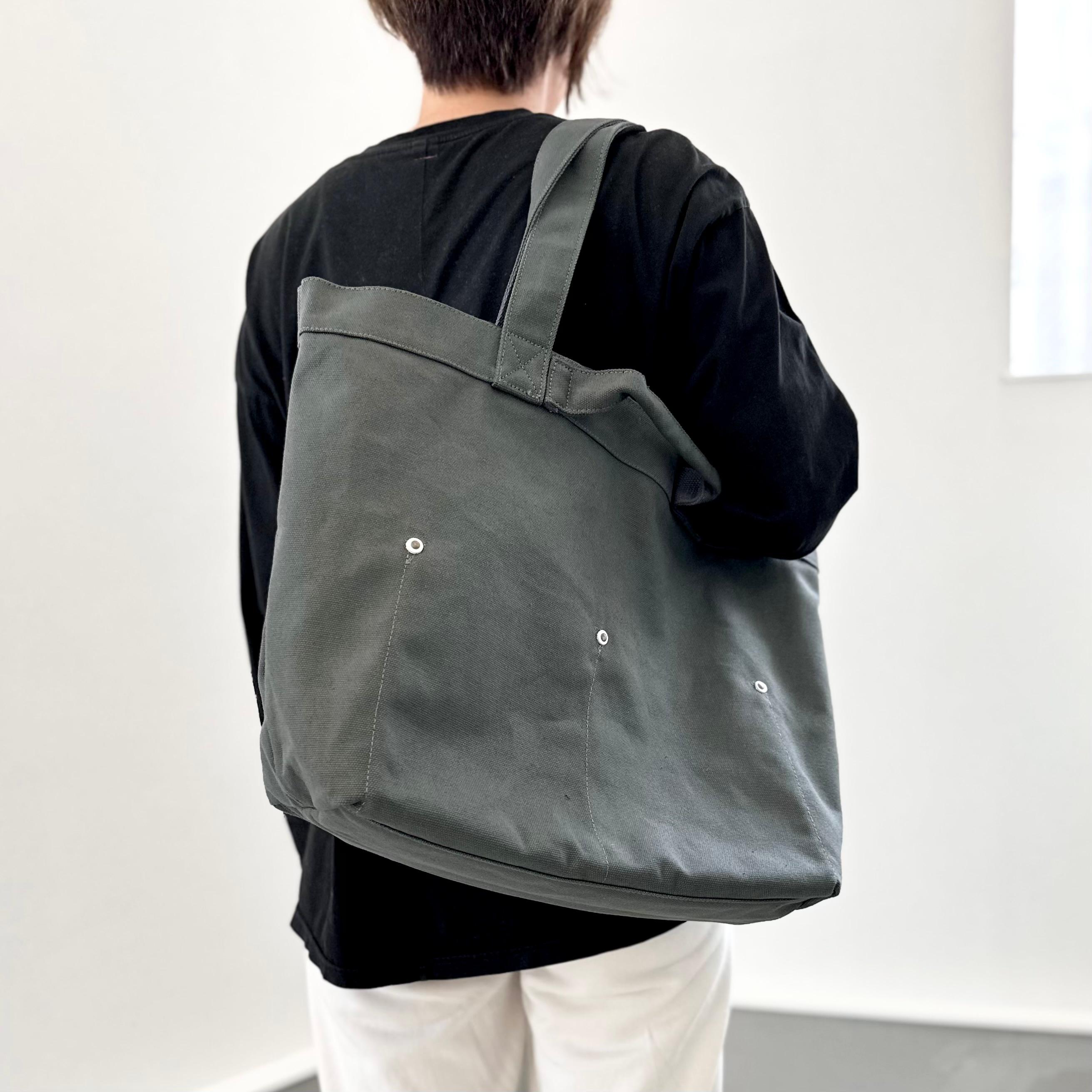 『2025新作』大容量 2WAY ヘビーキャンバス トートバッグ　L-size【グレイッシュカーキ】1枚目の画像