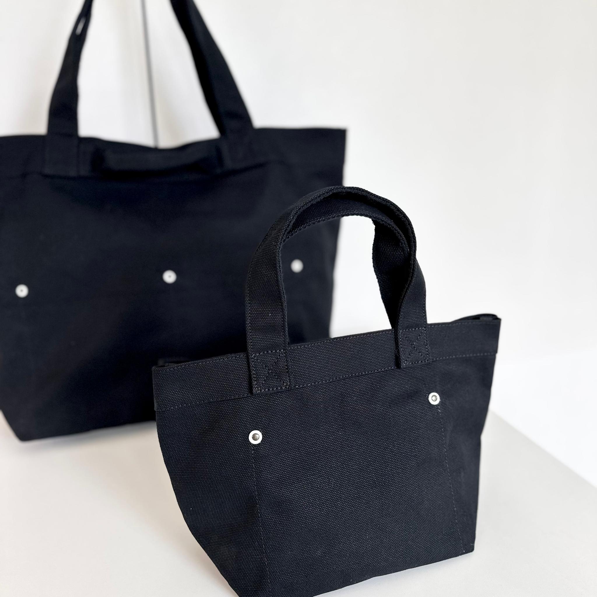 『2025新作』レザーパッチ付 ヘビーキャンバス トートバッグ　S-size【ブラック】 | 4枚目