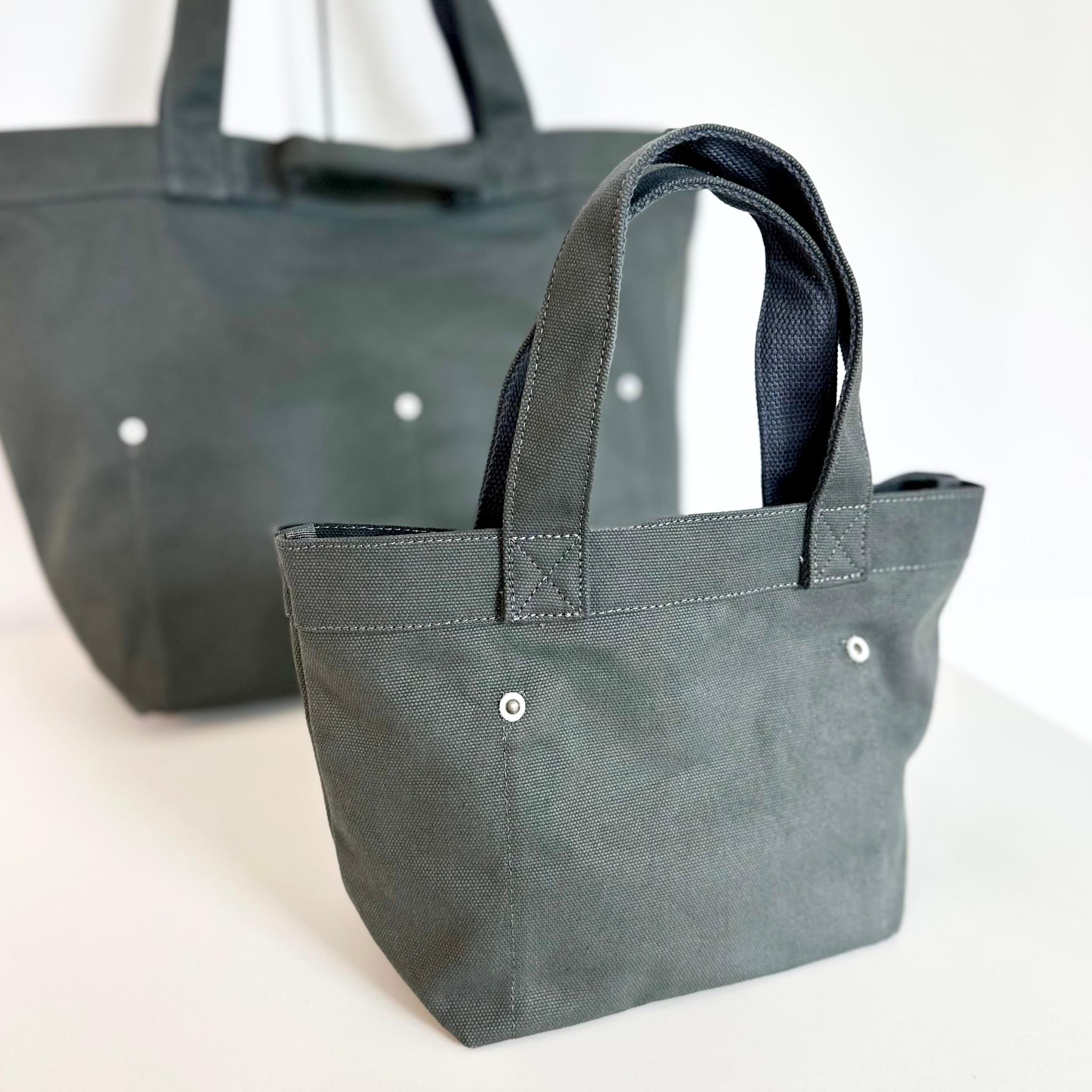 『2025新作』レザーパッチ付 ヘビーキャンバス トートバッグ　S-size【グレイッシュカーキ】 | 5枚目