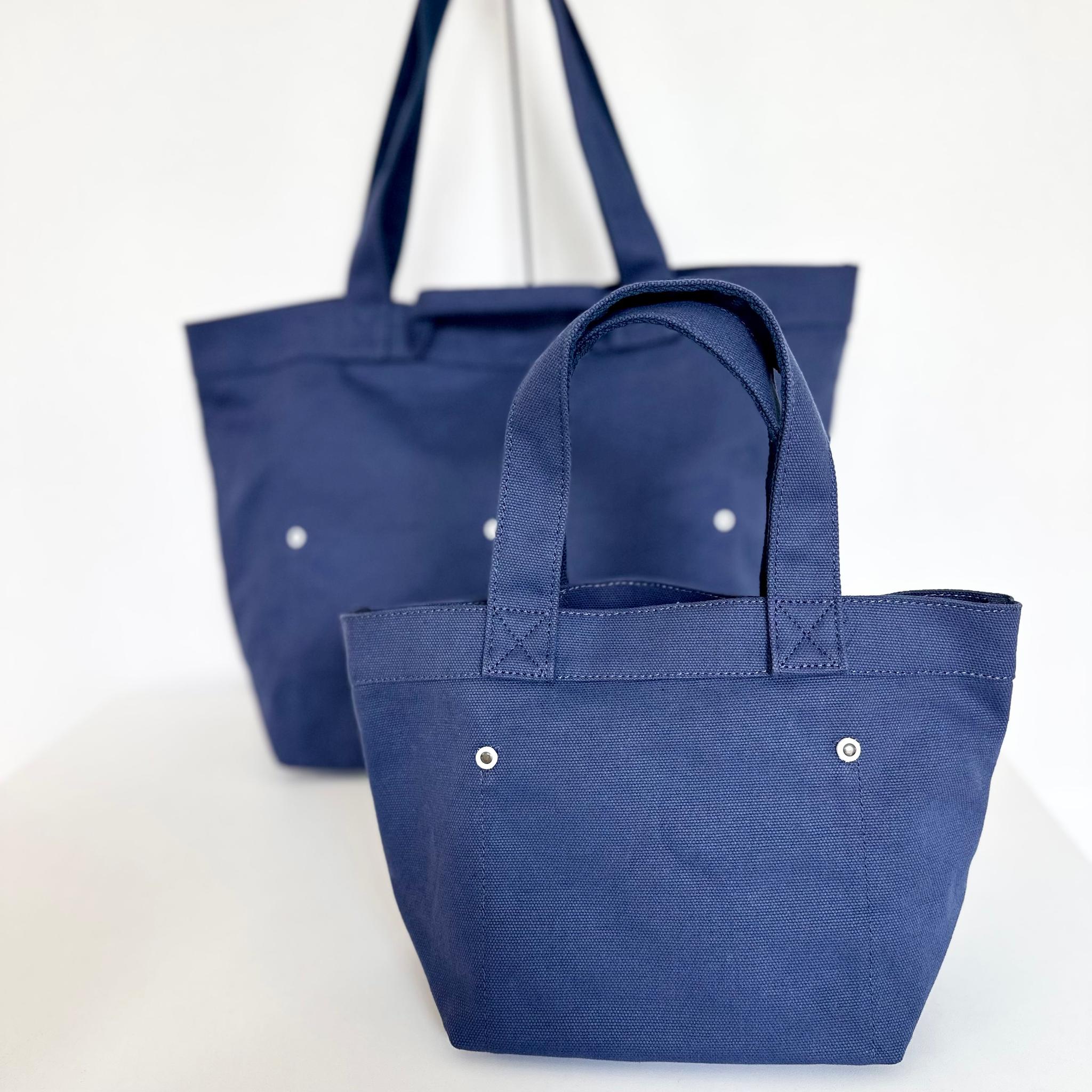 『2025新作』レザーパッチ付 ヘビーキャンバス トートバッグ　S-size【ブルー】 | 4枚目