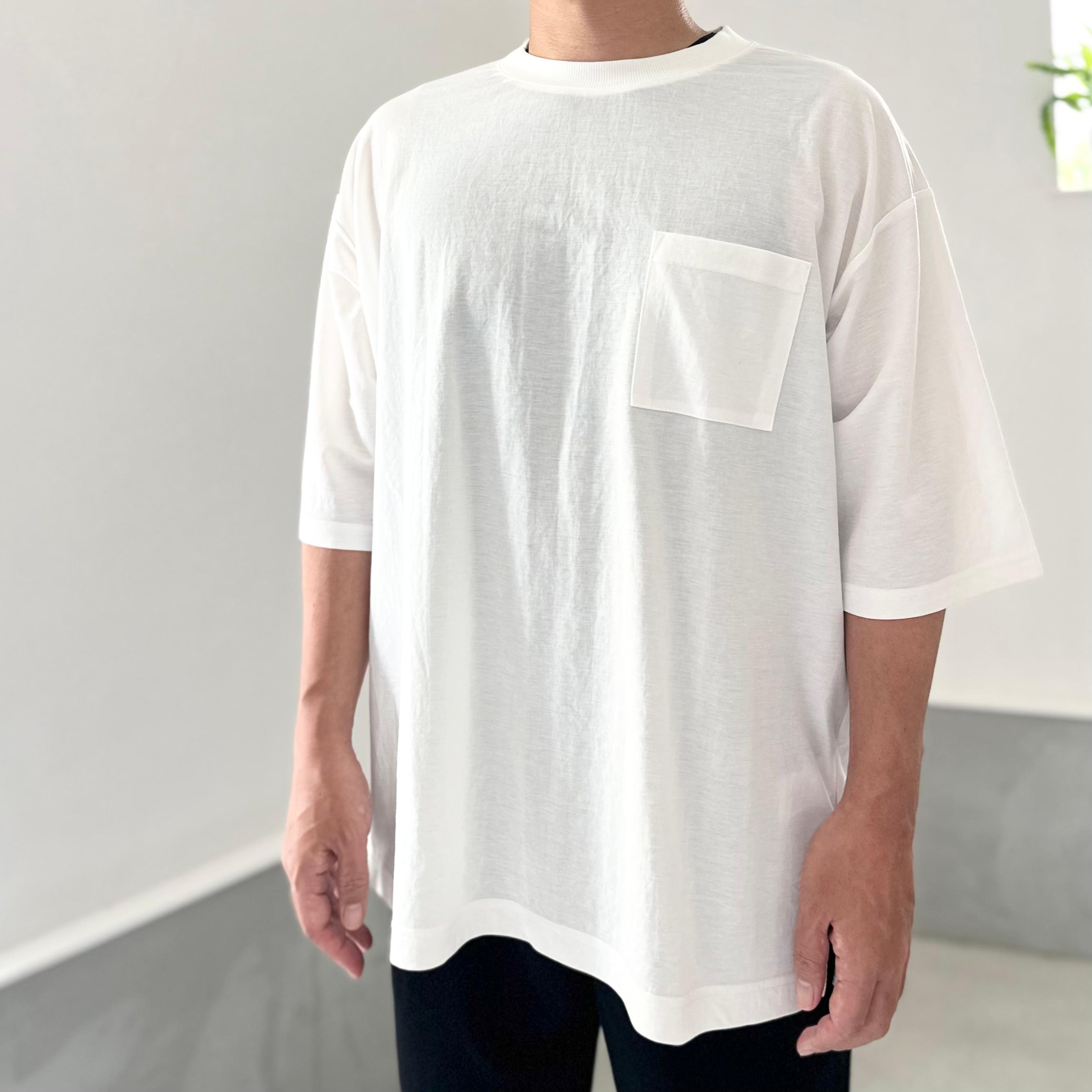 【接触冷感】ユニセックス　サイドスリット ポケット付 ルーズフィット Tシャツ【ホワイト】『2025新作』