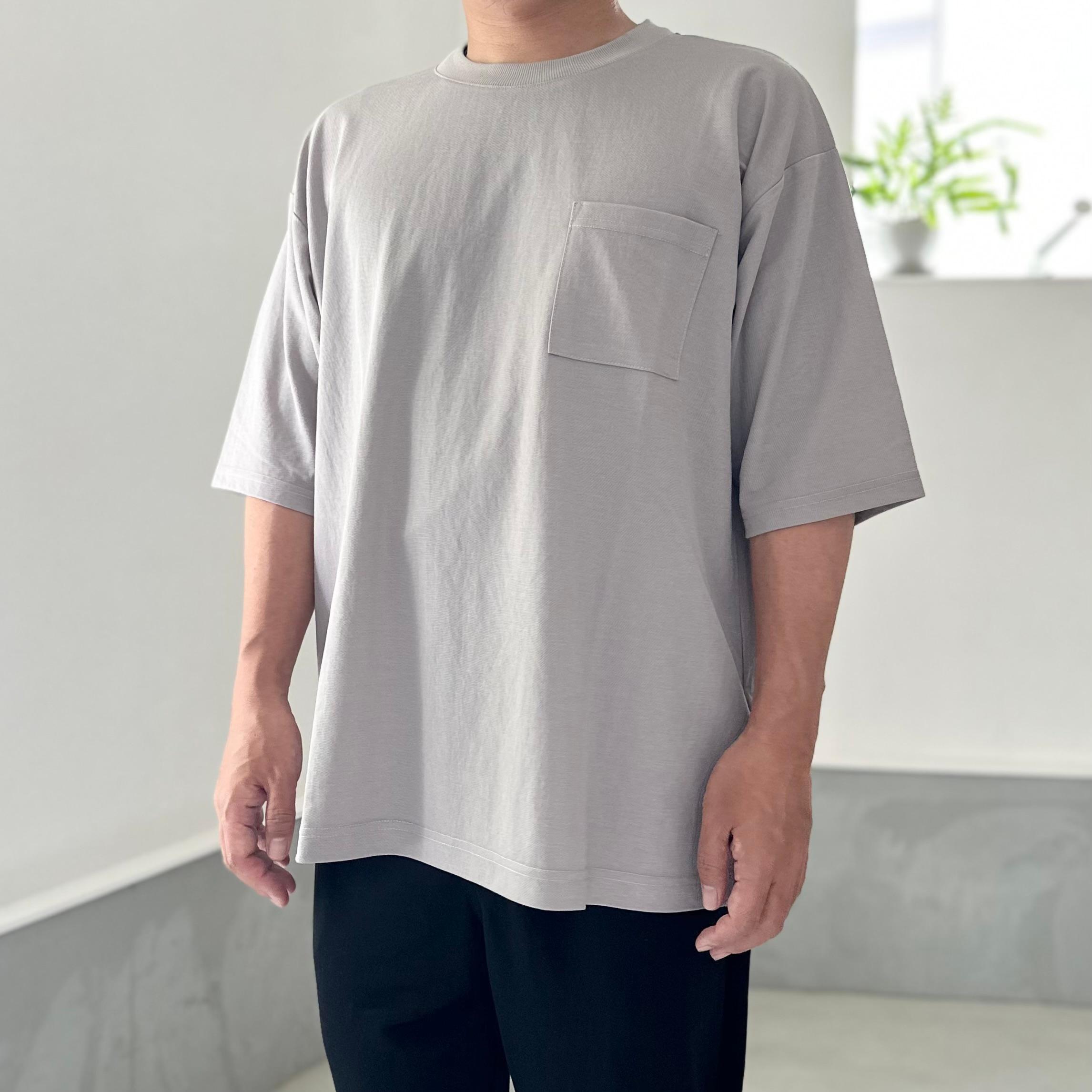 【接触冷感】ユニセックス　サイドスリット ポケット付 ルーズフィット Tシャツ【グレー】『2025新作』
