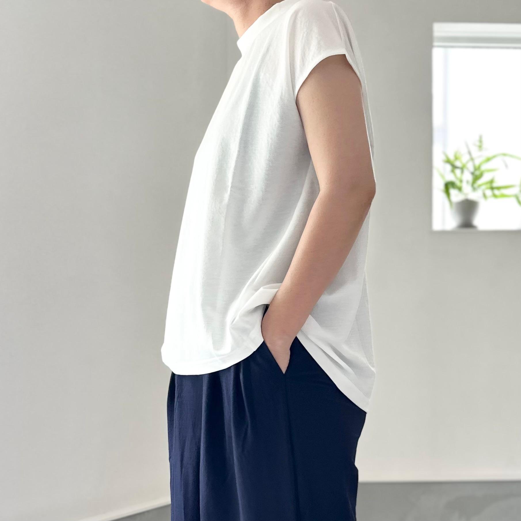 【接触冷感】フレンチスリーブ スラントシームプルオーバー 2色展開【ホワイト】『2025新作』 | 4枚目