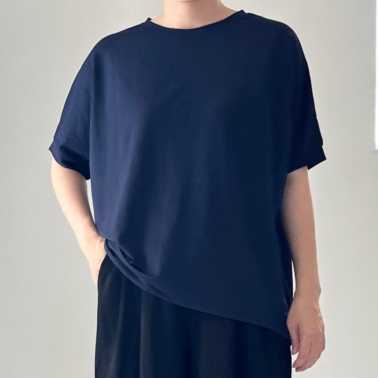 【接触冷感】前後差裾ラウンド ビッグシルエットプルオーバー 3色展開【ネイビー】『2025リデザイン』1枚目の画像