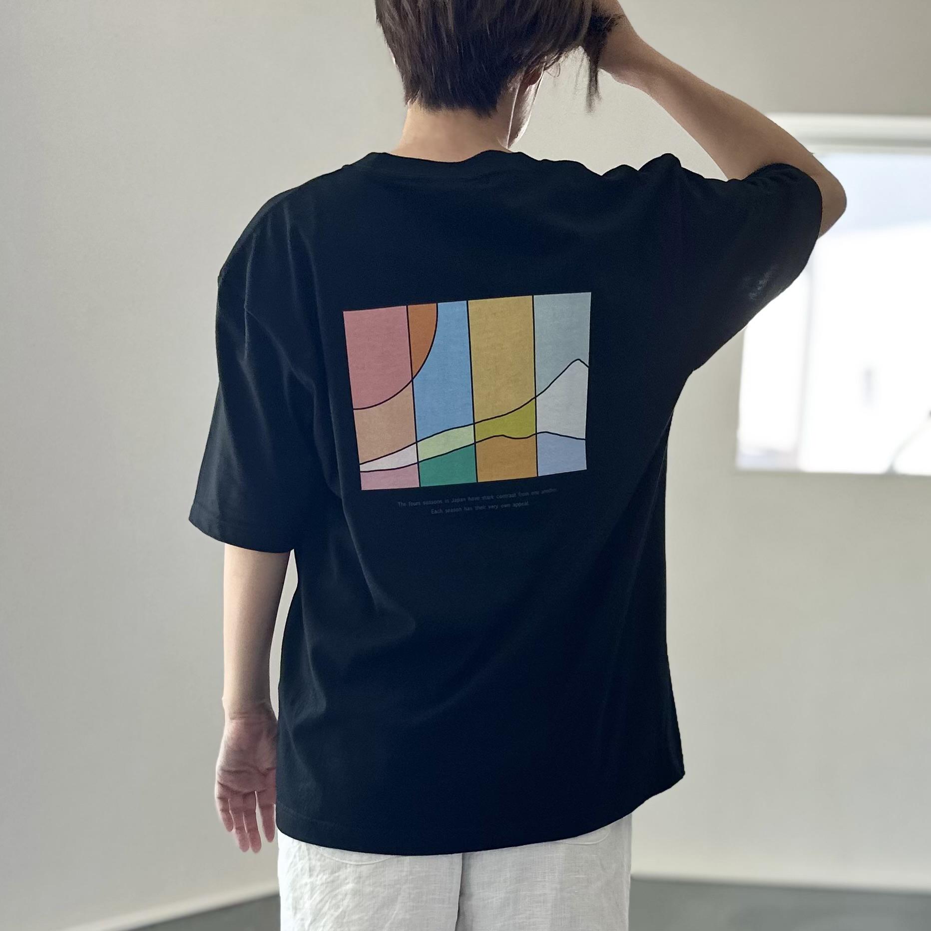 『2025新作』【ユニセックス】four seasonsバックプリント ビッグシルエットTシャツ 5色展開【ブラック】1枚目の画像