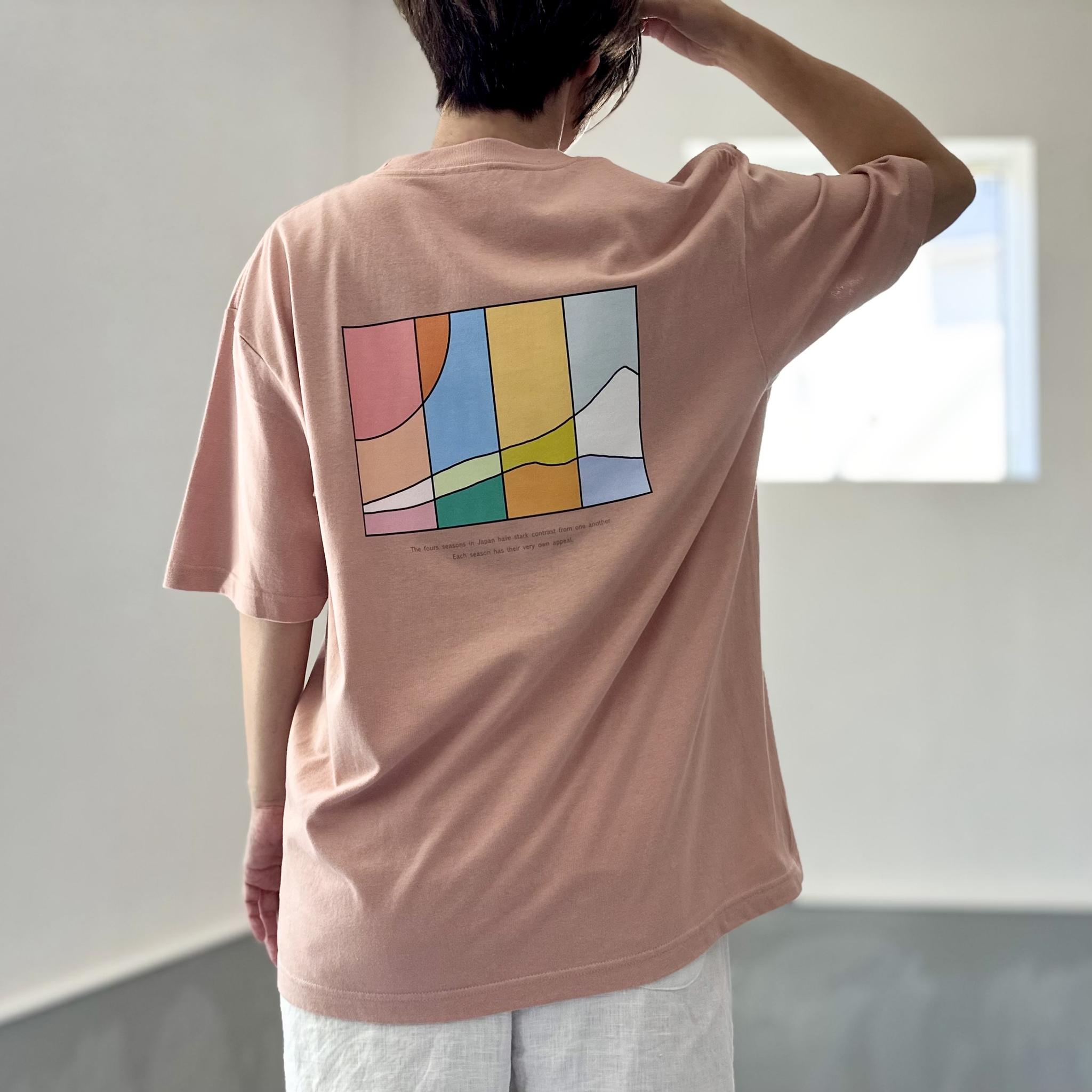 【ユニセックス】four seasonsバックプリント ビッグシルエットTシャツ 5色展開【Dピンク】 | 2枚目