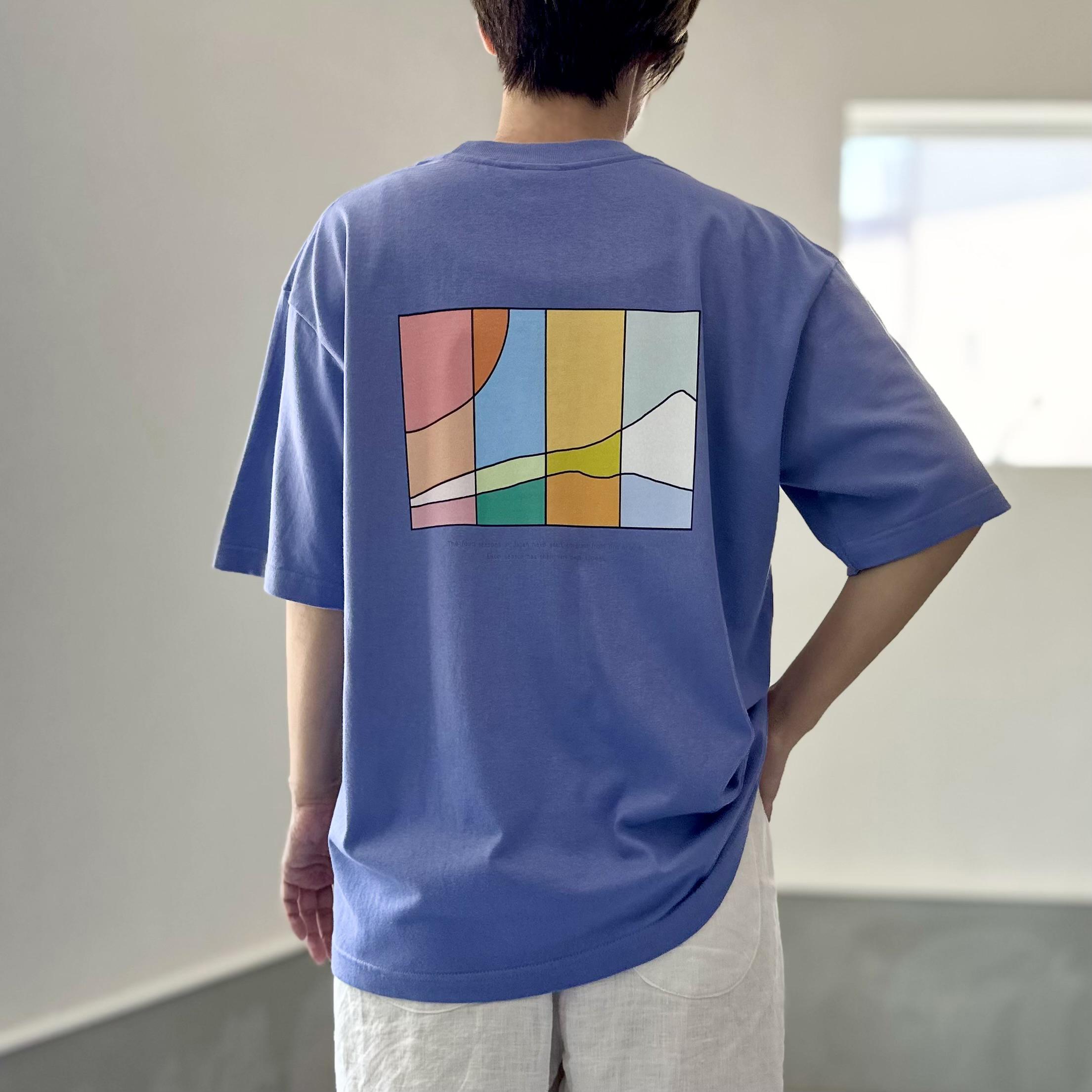 『2025新作』【ユニセックス】four seasonsバックプリント ビッグシルエットTシャツ 5色展開【Dブルー】1枚目の画像