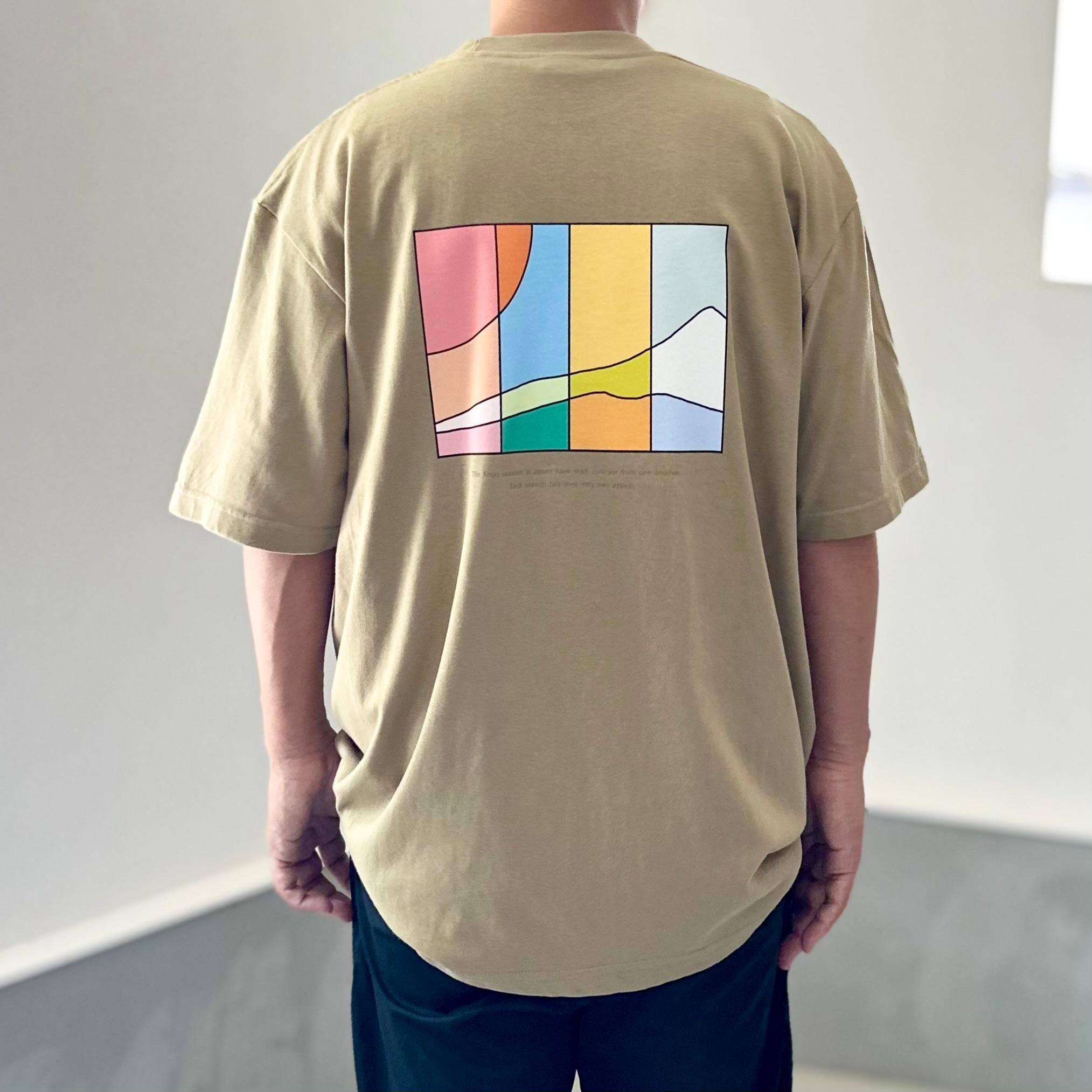 『2025新作』【ユニセックス】four seasonsバックプリント ビッグシルエットTシャツ 5色展開【Sカーキ】1枚目の画像