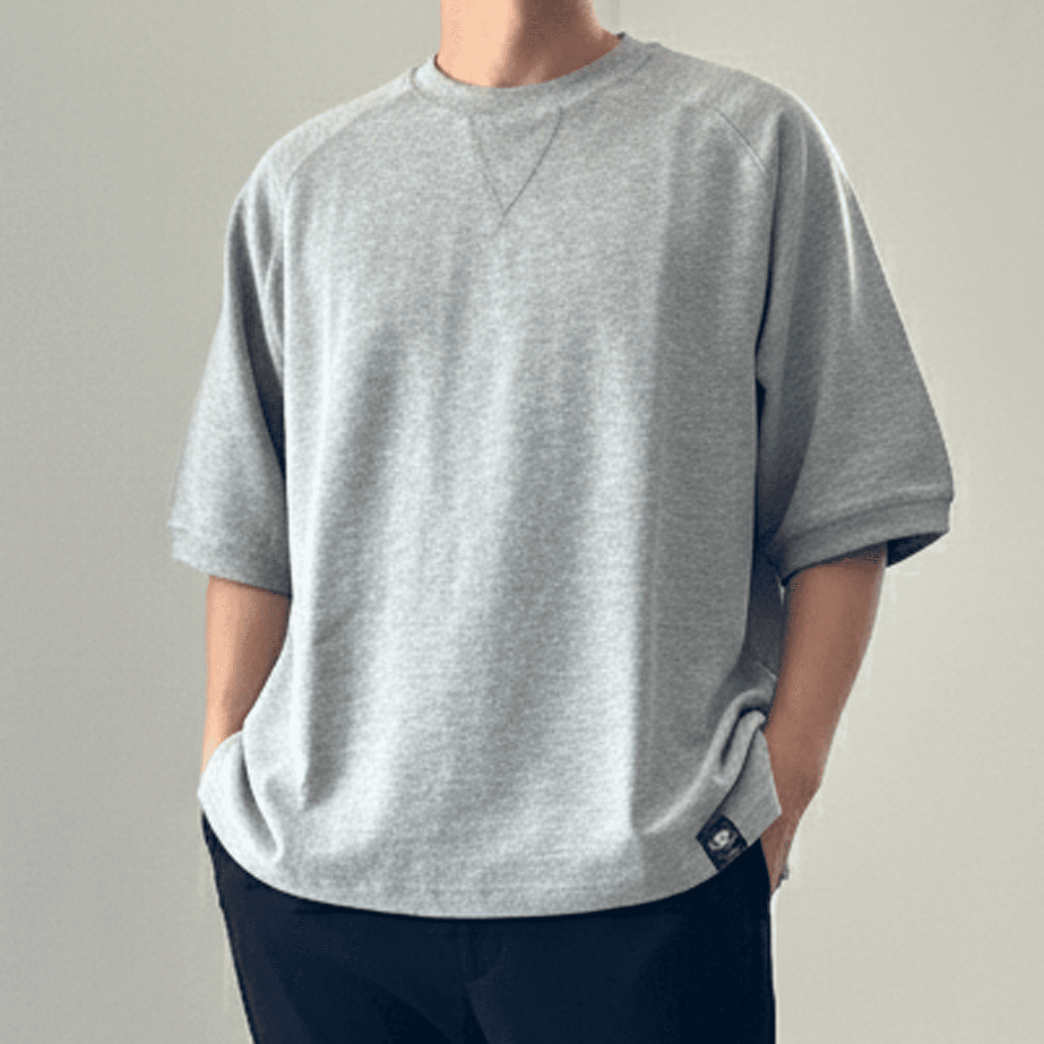 『2025秋♪新作』【ユニセックス】サイドスリット ガゼット付 ラグランスリーブ ビッグシルエットTシャツ【グレー】 | 2枚目