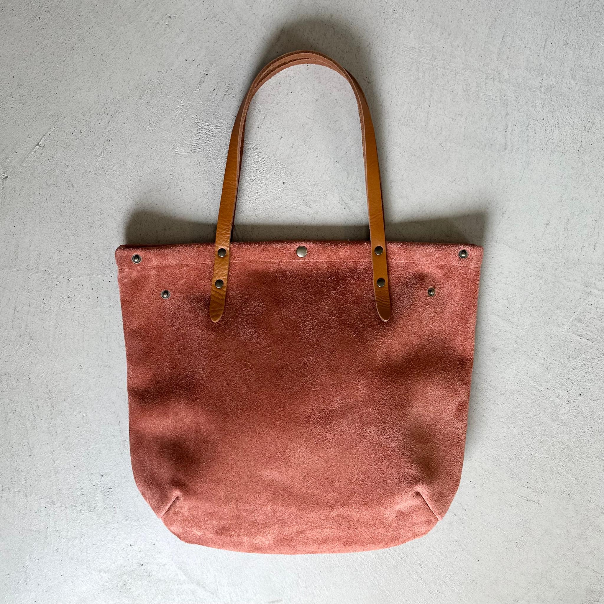 『2025登場Mサイズ』牛床ベロアと極厚オイルヌメの丸型トートバッグ M-size【ベビーピンク】 | 9枚目