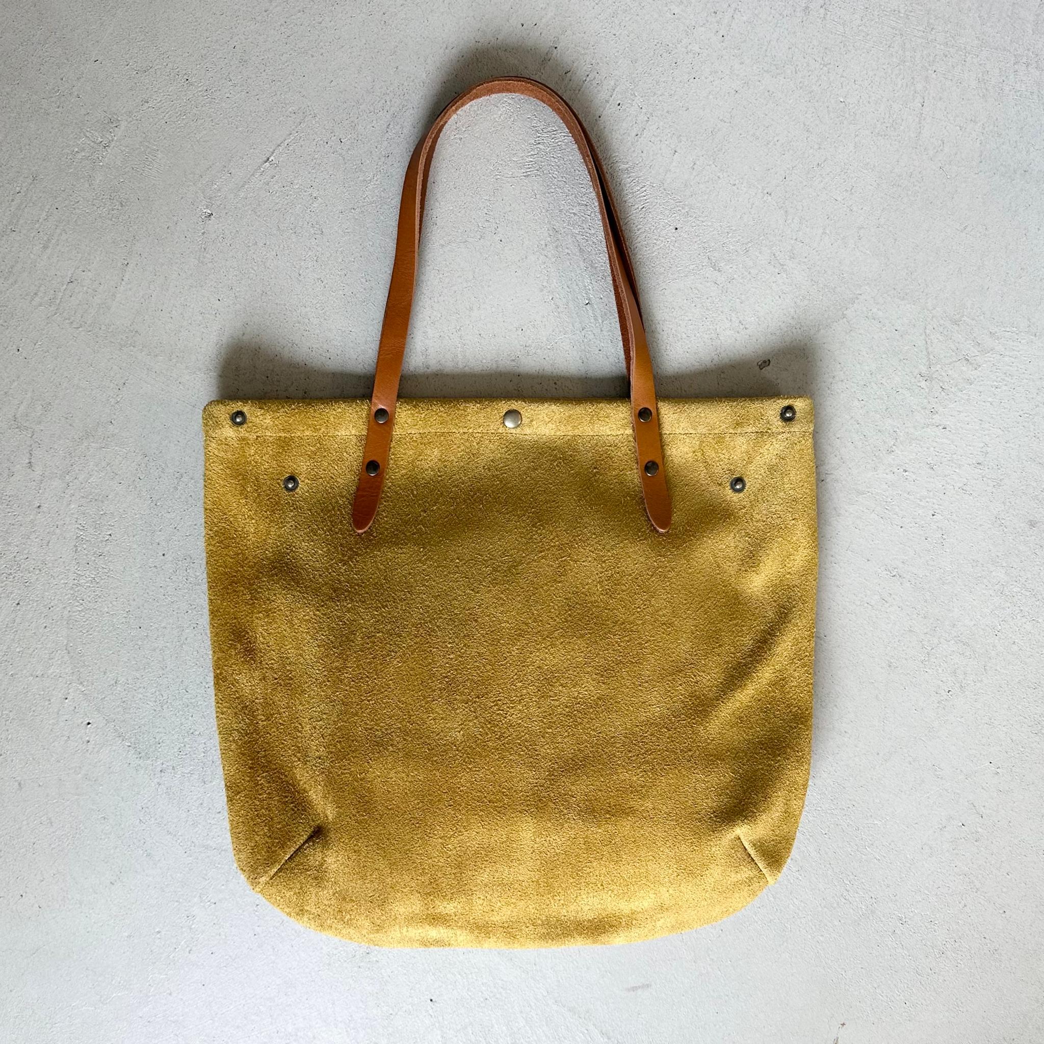 『2025登場Mサイズ』牛床ベロアと極厚オイルヌメの丸型トートバッグ M-size【マスタードイエロー】 | 9枚目