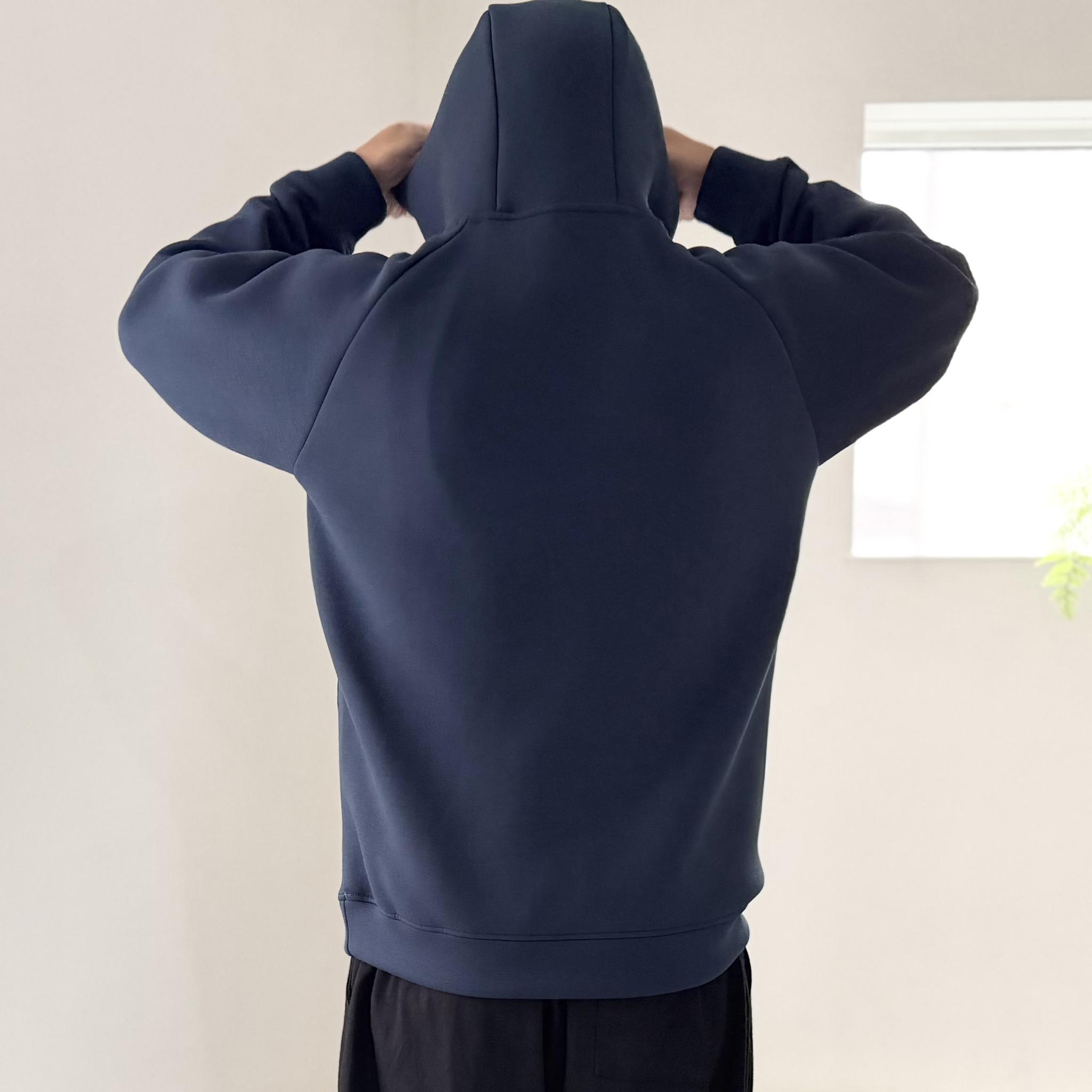 『2025新色』秋〜春まで！【ユニセックス 】ダンボールニット シームポケット付プルオーバーパーカー【ネイビー】 | 4枚目